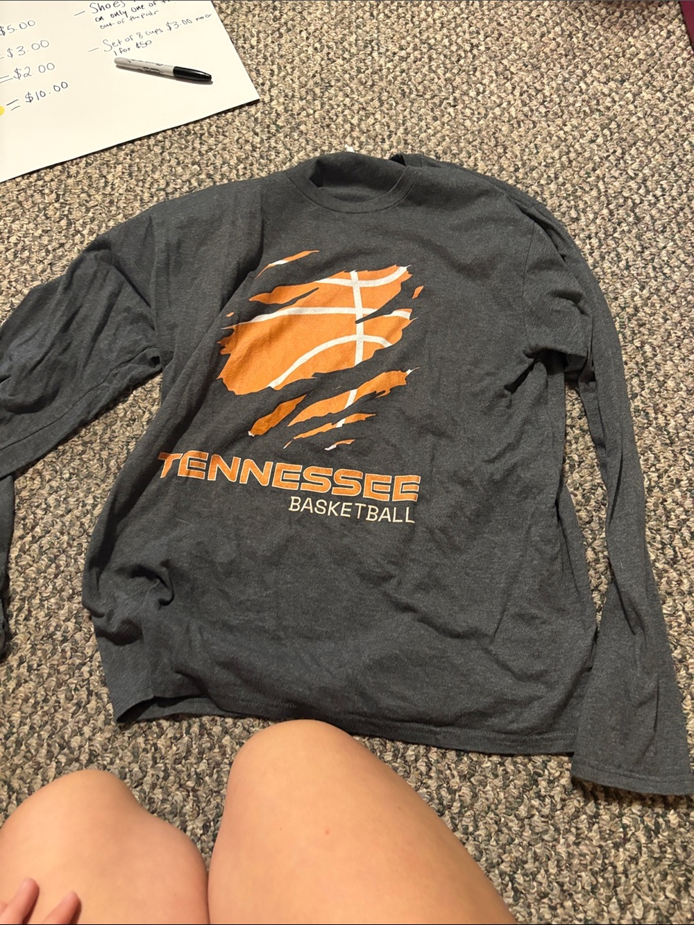 Port and Company Gray Long Sleeve Tennessee Basketball Tee with Orange Logo